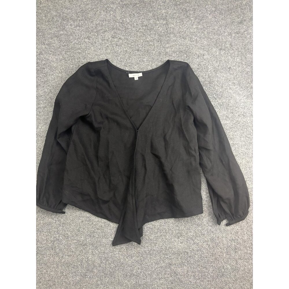 Vetta Blouse Womens XS Black 100% Tencel‎ Wrap V Neck Long Sleeve Asym Hem Top